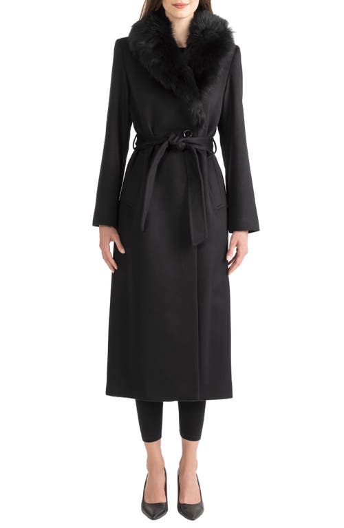 Sofia Cashmere Sofia Cashmere Wool & Cashmere Longline Coat with Genuine Shearling Trim