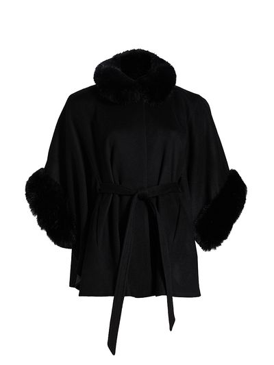Sofia Cashmere Women's Faux-Fur Cashmere Belted Cape
