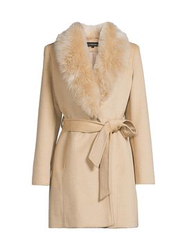 Sofia Cashmere Women's Shearling Collar Wrap Coat