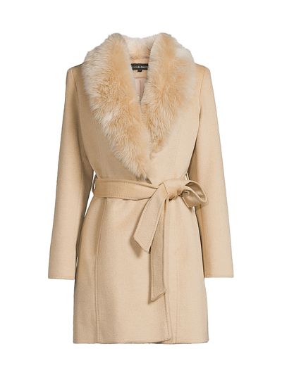 Sofia Cashmere Women's Shearling Collar Wrap Coat