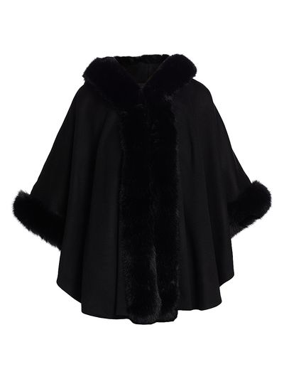Sofia Cashmere Women's Whipstitch Faux-Fur Hooded Cape