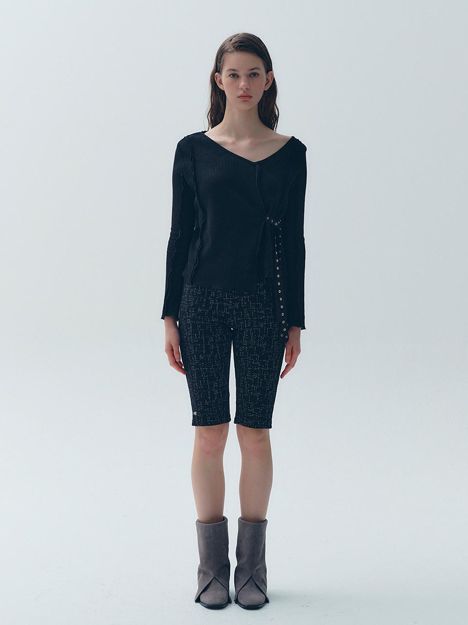 SOFT SEOUL Back Slit Jacquard Shorts [Black]