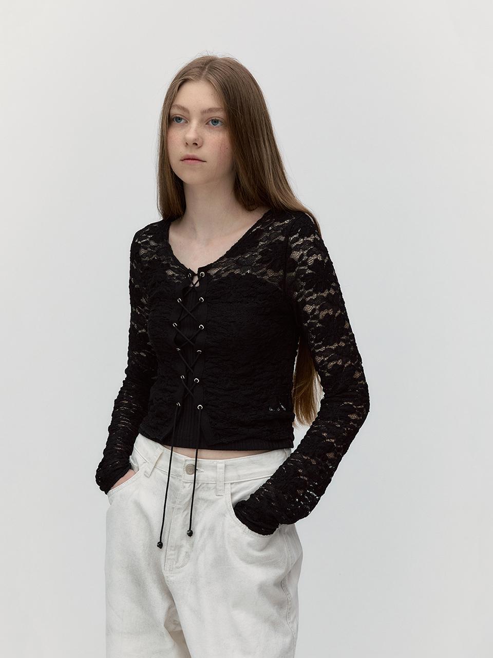 SOFT SEOUL EYELET GARDEN LACE TOP [BLACK]
