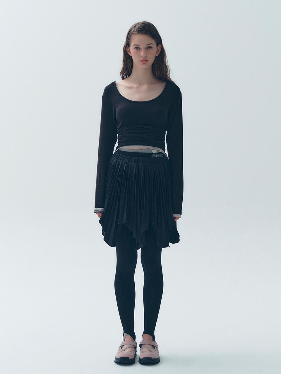 SOFT SEOUL Fan Pleated Mini Skirt [Black]