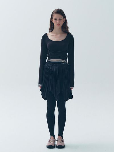 SOFT SEOUL Fan Pleated Mini Skirt [Black]