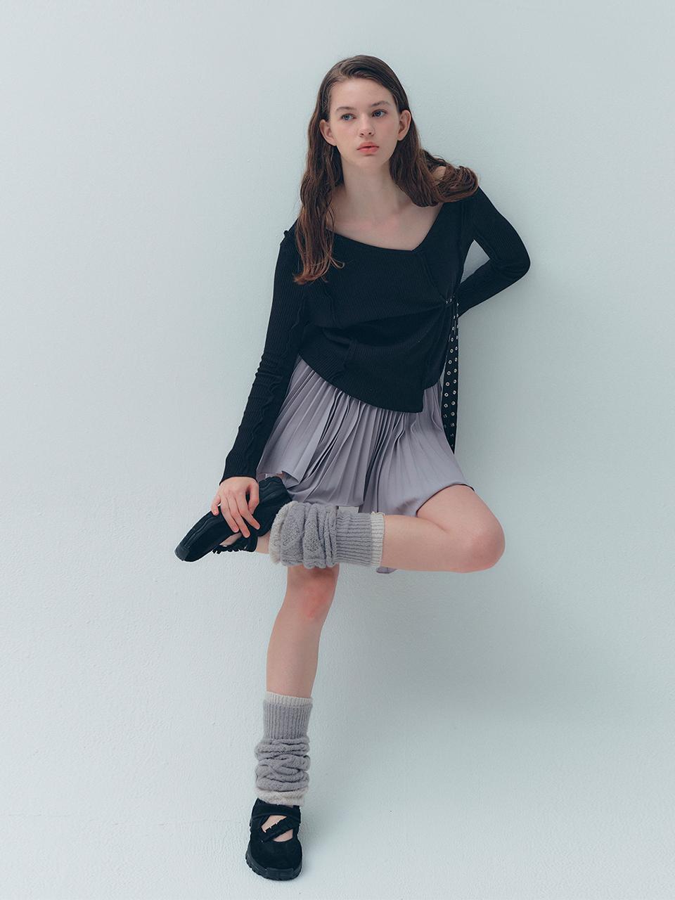 SOFT SEOUL Fan Pleated Mini Skirt [Gray]