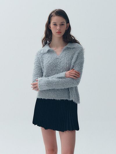 SOFT SEOUL Fluffy Collar Knit [Gray]