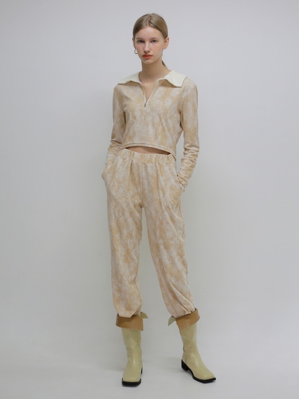 SOFT SEOUL Marble Terry Jogger Pants (Beige)