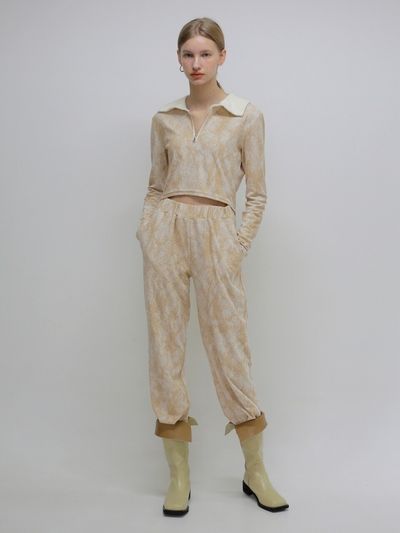SOFT SEOUL Marble Terry Jogger Pants (Beige)