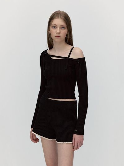 SOFT SEOUL ONE OFF SHOULDER STRAP KNIT [BLACK]