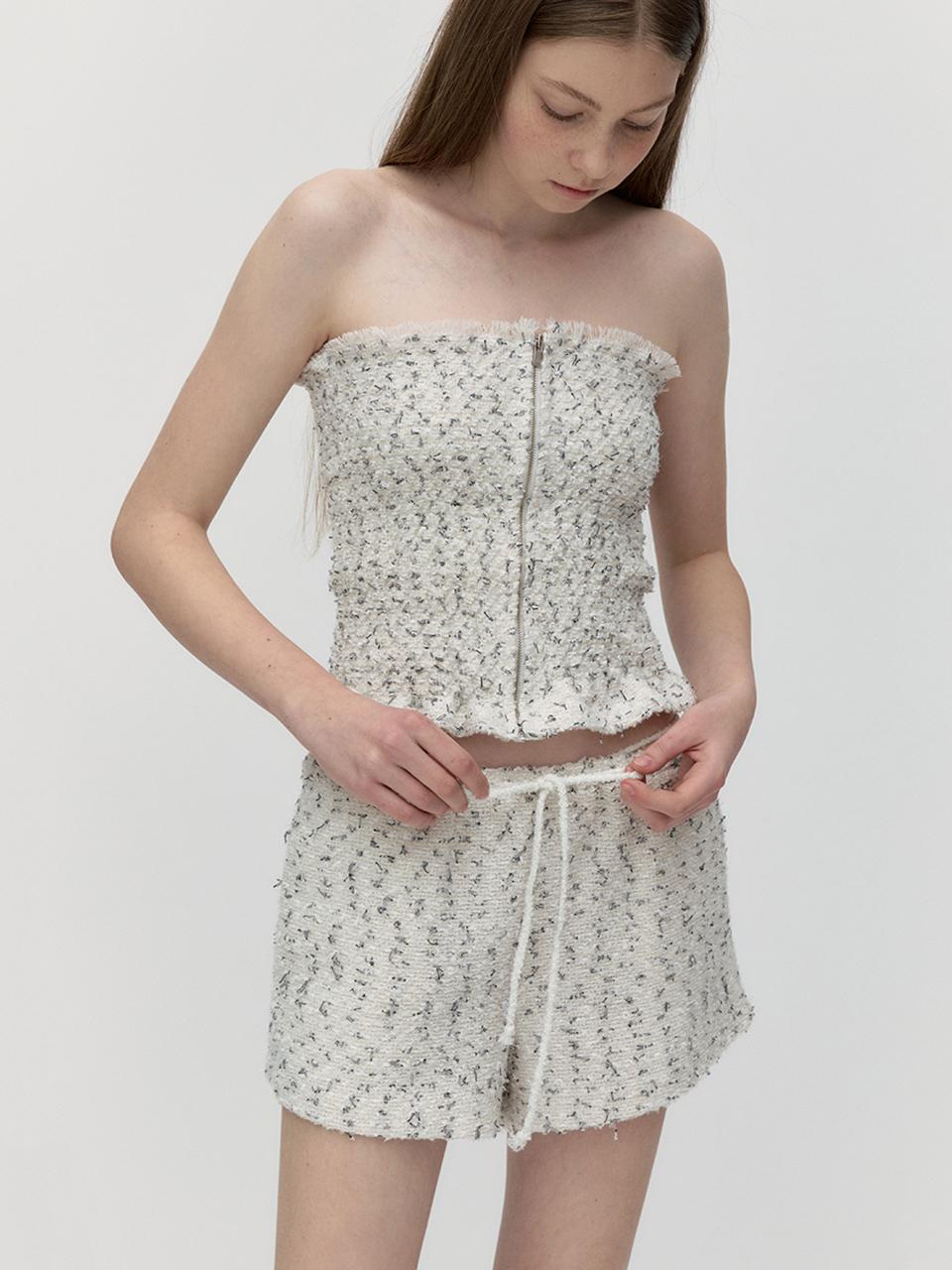 SOFT SEOUL RIBBON TWEED STRING SHORT PANTS [WHITE]