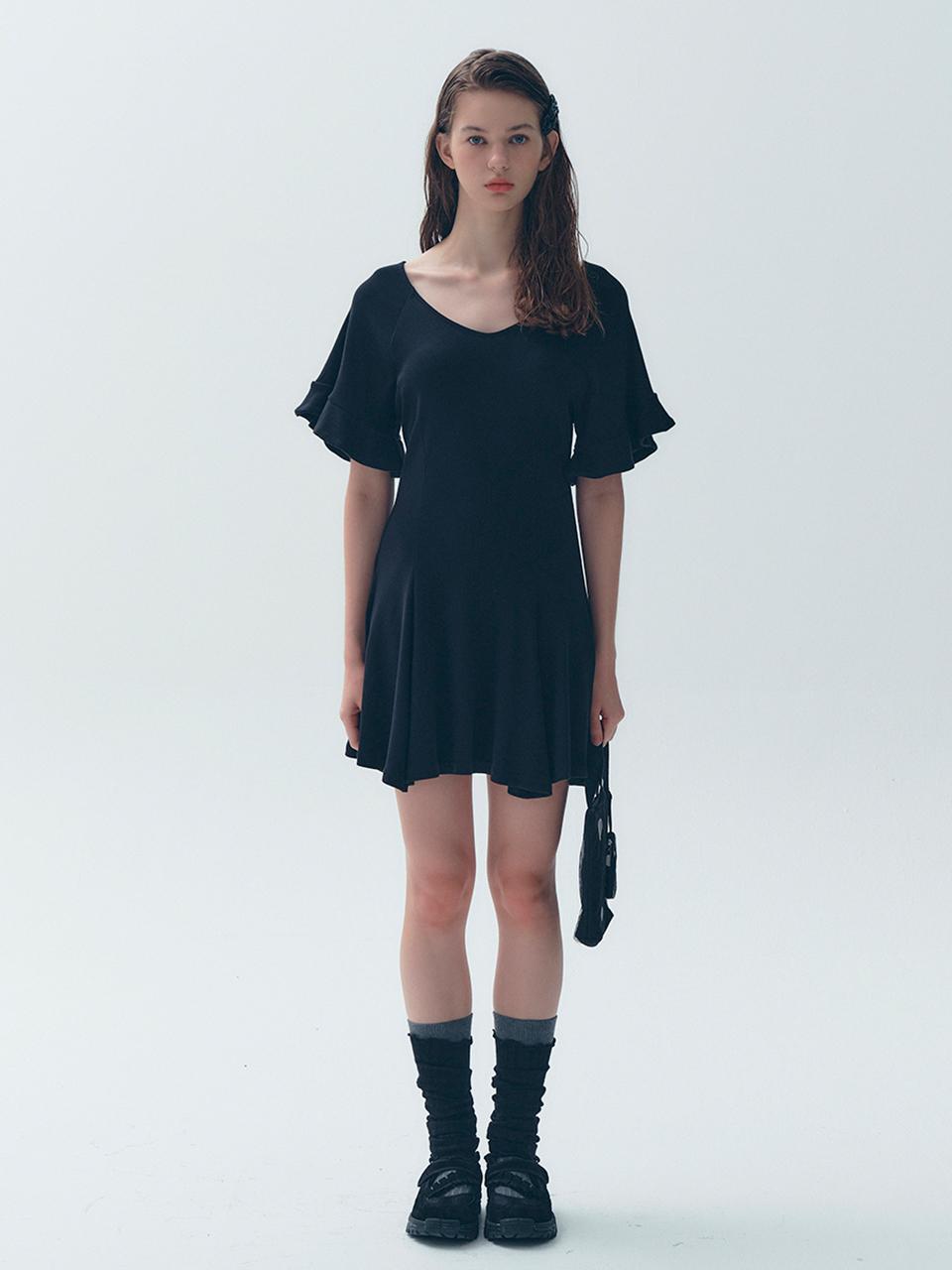 SOFT SEOUL Ruffle Sleeve Mini Dress [Black]