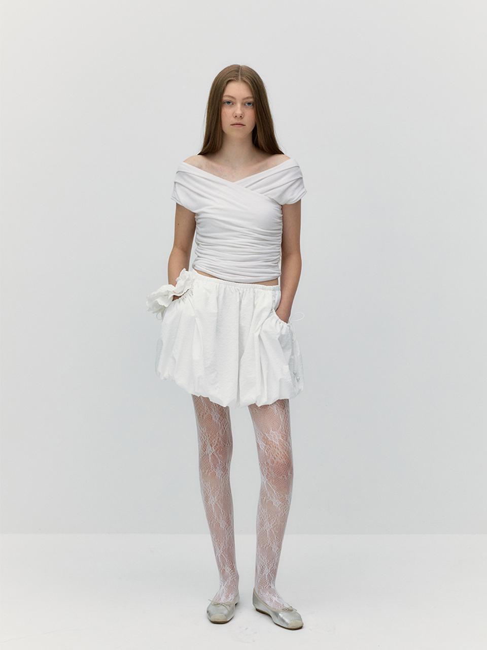 SOFT SEOUL STRING POCKET PUFF SKIRT [WHITE]