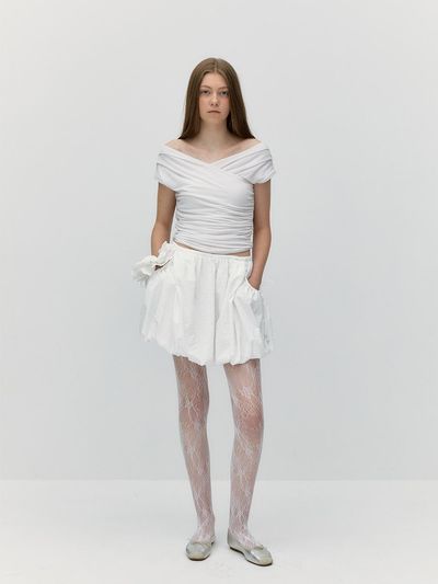 SOFT SEOUL STRING POCKET PUFF SKIRT [WHITE]