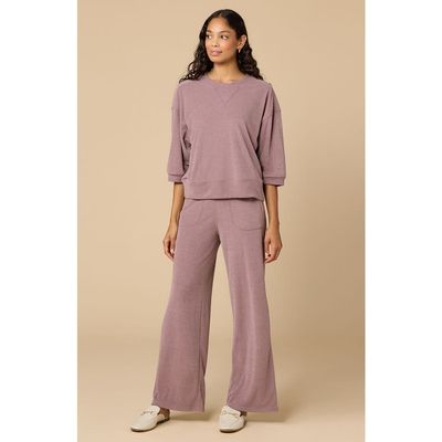 Softies Softies Terry Cropped Sleeve Crew Neck with Wide Leg Pant