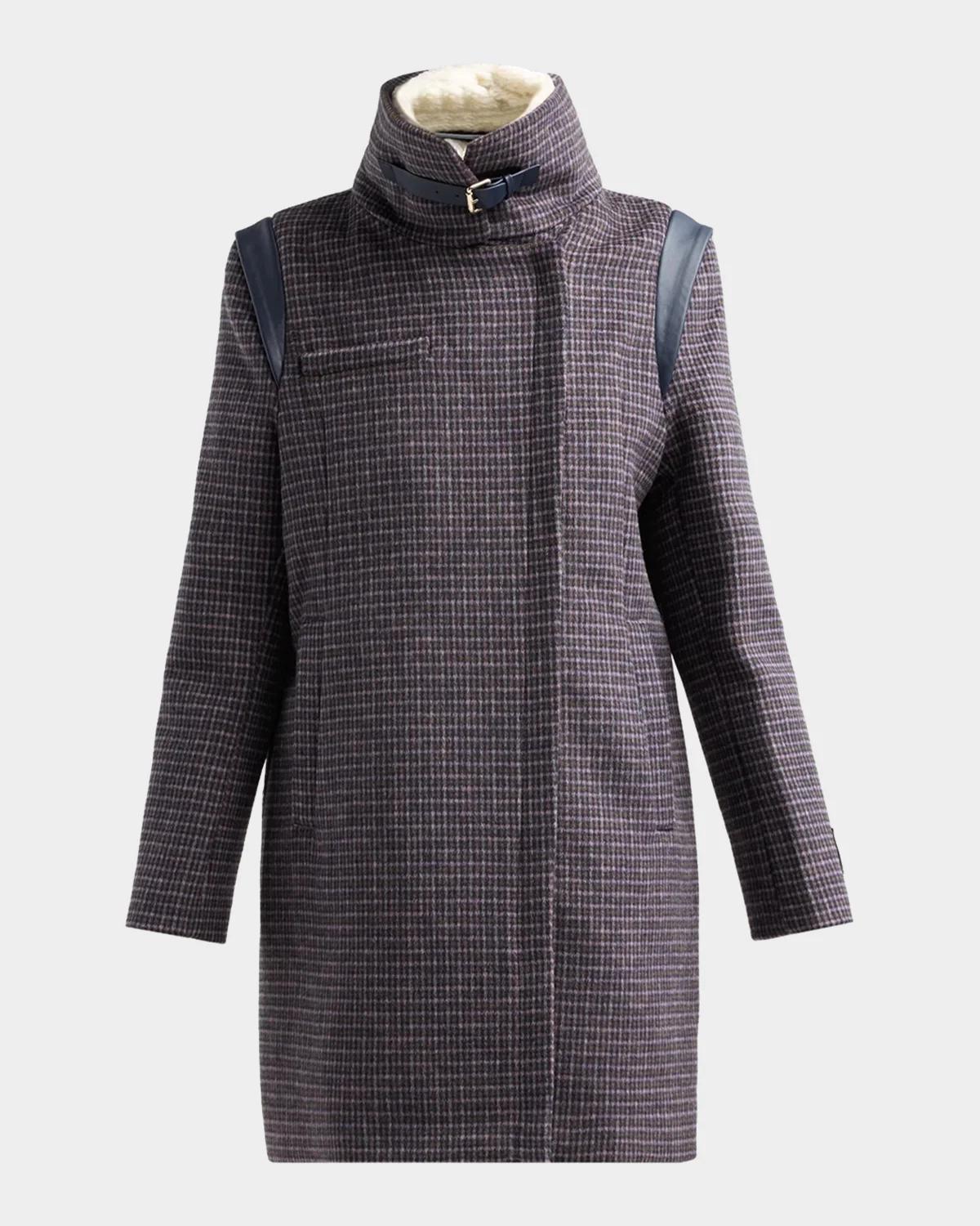 Soia & Kyo Kiana-MC Mini-Check Wool Moto Coat