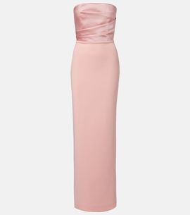 SOLACE LONDON - Irma off-the shoulder crepe and satin-twill gown