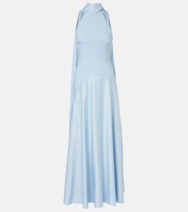 SOLACE LONDON - Irma off-the shoulder crepe and satin-twill gown