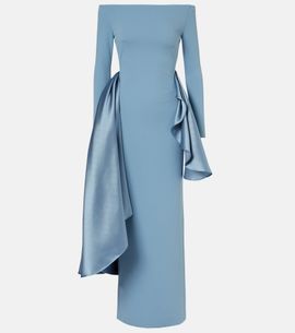 SOLACE LONDON - Irma off-the shoulder crepe and satin-twill gown