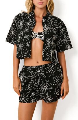 Solid & Striped Solid & Striped Ezra Embroidered Crop Cotton Cover-Up Camp Shirt
