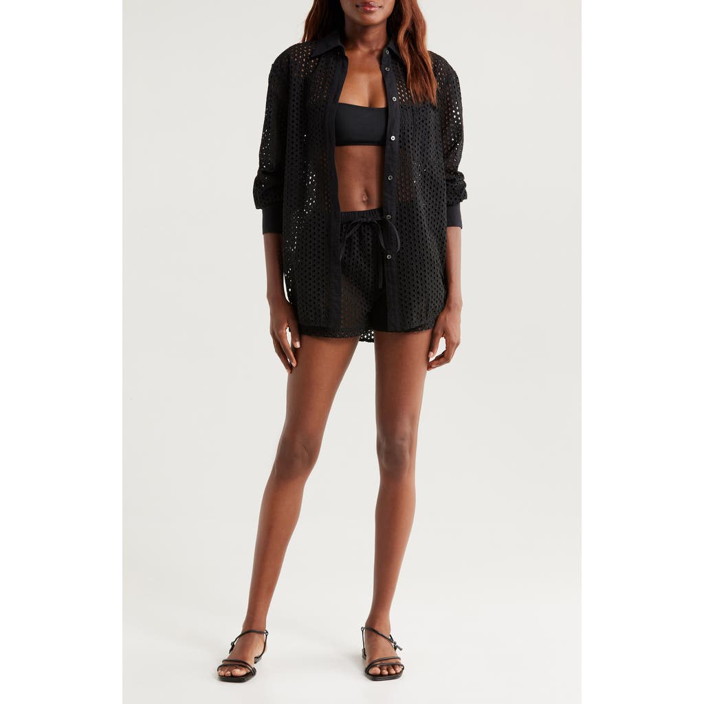 Solid & Striped Solid & Striped The Bronte Embroidered Eyelet Long Sleeve Cover-Up Tunic Shirt