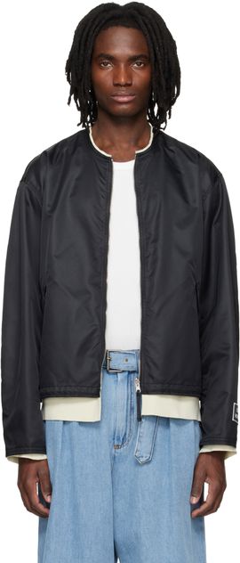 Solid Homme Solid Homme Black Layered Collarless Reversible Bomber Jacket