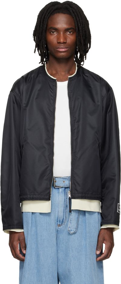 Solid Homme Solid Homme Black Layered Collarless Reversible Bomber Jacket