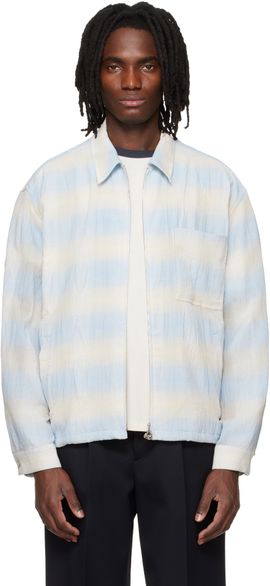 Solid Homme Solid Homme Blue & Beige Striped Zip-Up Shirt