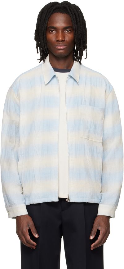 Solid Homme Solid Homme Blue & Beige Striped Zip-Up Shirt