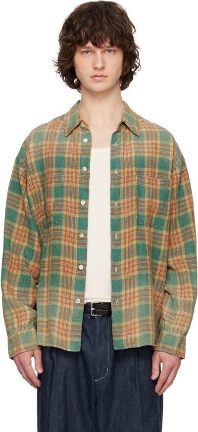 Solid Homme Solid Homme Blue & Yellow Bleached Linen Check Shirt