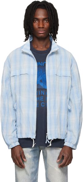 Solid Homme Solid Homme Blue High Neck Check Blouson Jacket