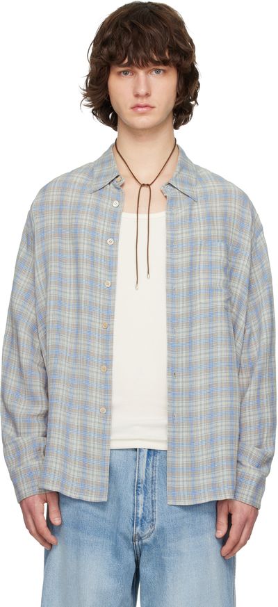 Solid Homme Solid Homme Blue Viscose Linen Check Shirt
