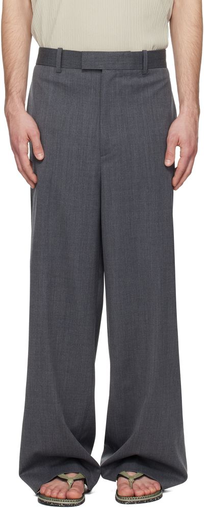 Solid Homme Solid Homme Gray Semi-Wide Back Banding Trousers