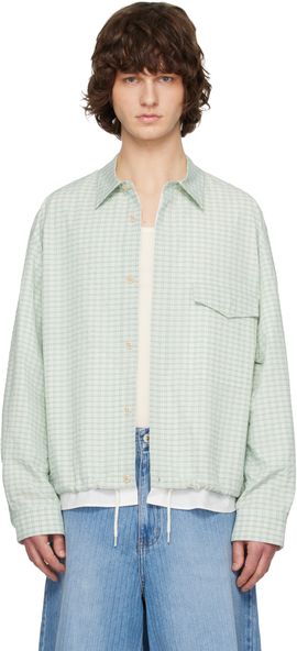 Solid Homme Solid Homme Green & White Layered Check Out Shirt