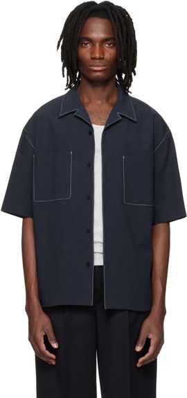 Solid Homme Solid Homme Navy Camp Collar Shirt