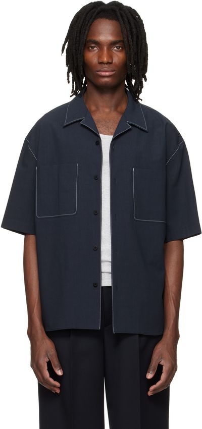 Solid Homme Solid Homme Navy Camp Collar Shirt