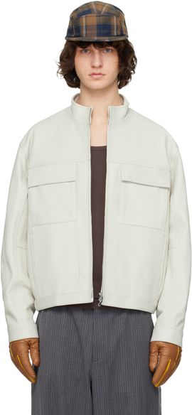 Solid Homme Solid Homme Off-White High-Neck Two-Pocket Leather Jacket