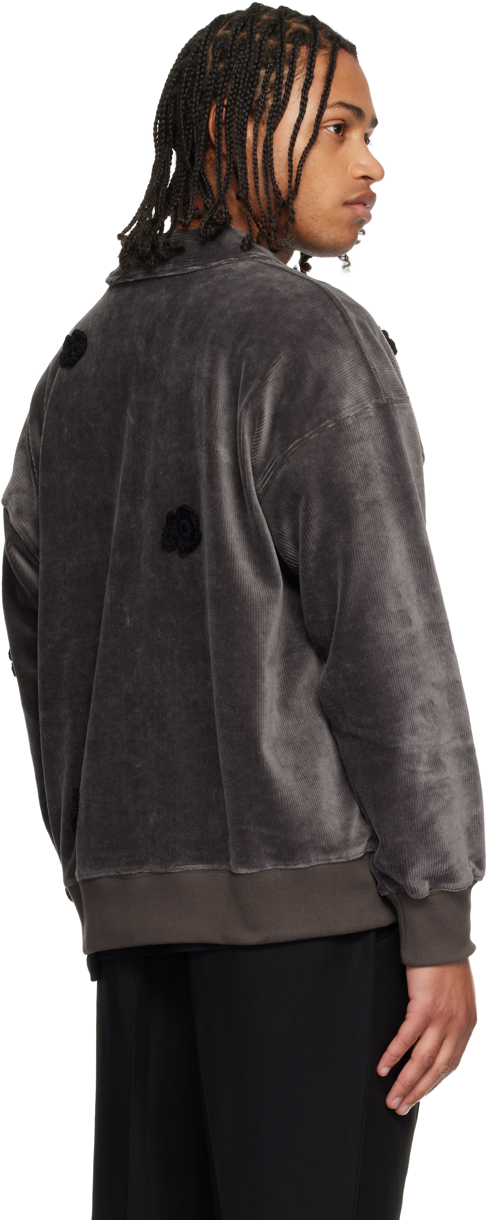 Song for the Mute - Gray Corduroy Daisy Quarter Zip Sweatshirt