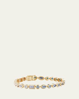 Sorellina 18K Yellow Gold Mixed Bezel Tennis Bracelet with Blue Sapphires