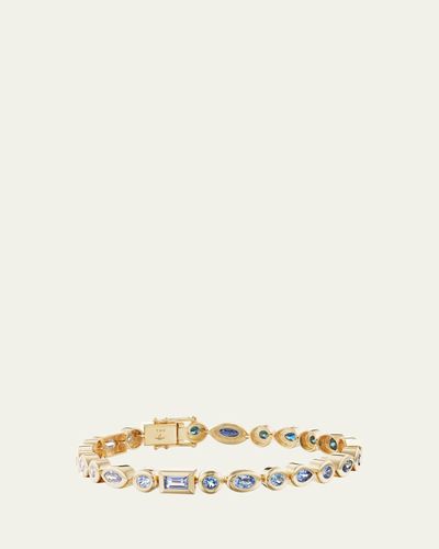 Sorellina 18K Yellow Gold Mixed Bezel Tennis Bracelet with Blue Sapphires
