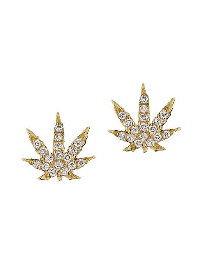 Sorellina Women's 18K Yellow Gold & Diamond Cannabis Stud Earrings