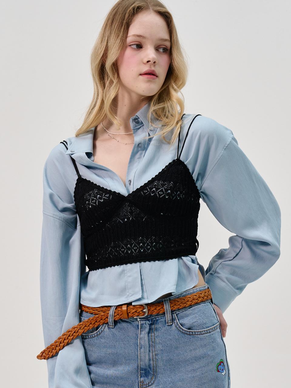SORRY TOO MUCH LOVE Blanche Rayon Crop Shirt_Blue