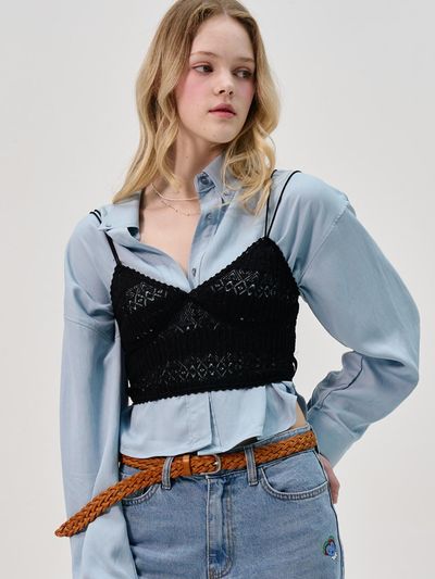 SORRY TOO MUCH LOVE Blanche Rayon Crop Shirt_Blue