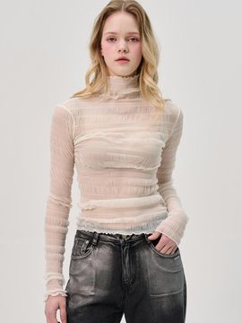 SORRY TOO MUCH LOVE Cien Shirring Seethrough Turtlenect Top