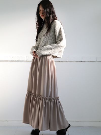 SORRY TOO MUCH LOVE Daphne Double Shirring Skirt_Beige