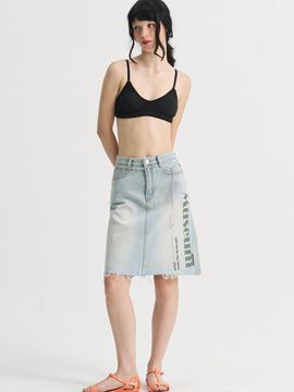 SORRY TOO MUCH LOVE Museum A-Line Denim Midi Skirt_Sky Blue