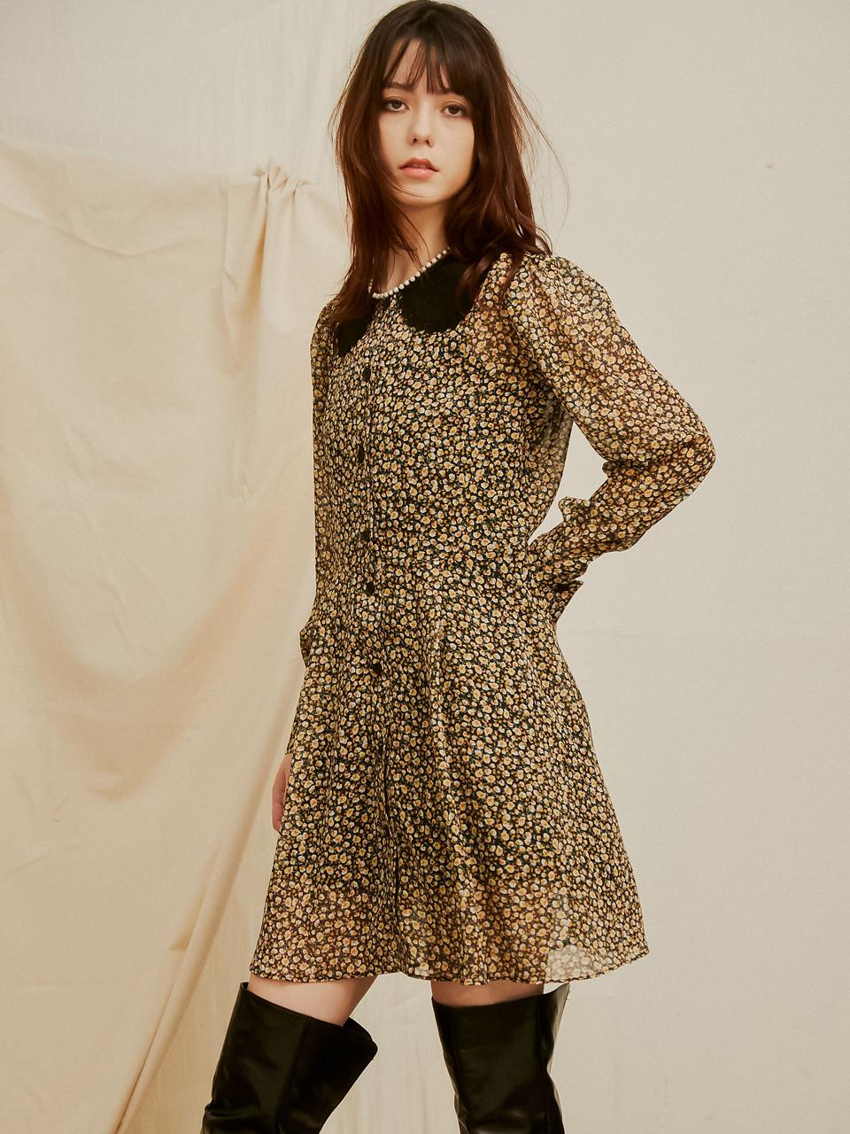 SORRY TOO MUCH LOVE Rachal Flower Flare Collar Dress_Yellow