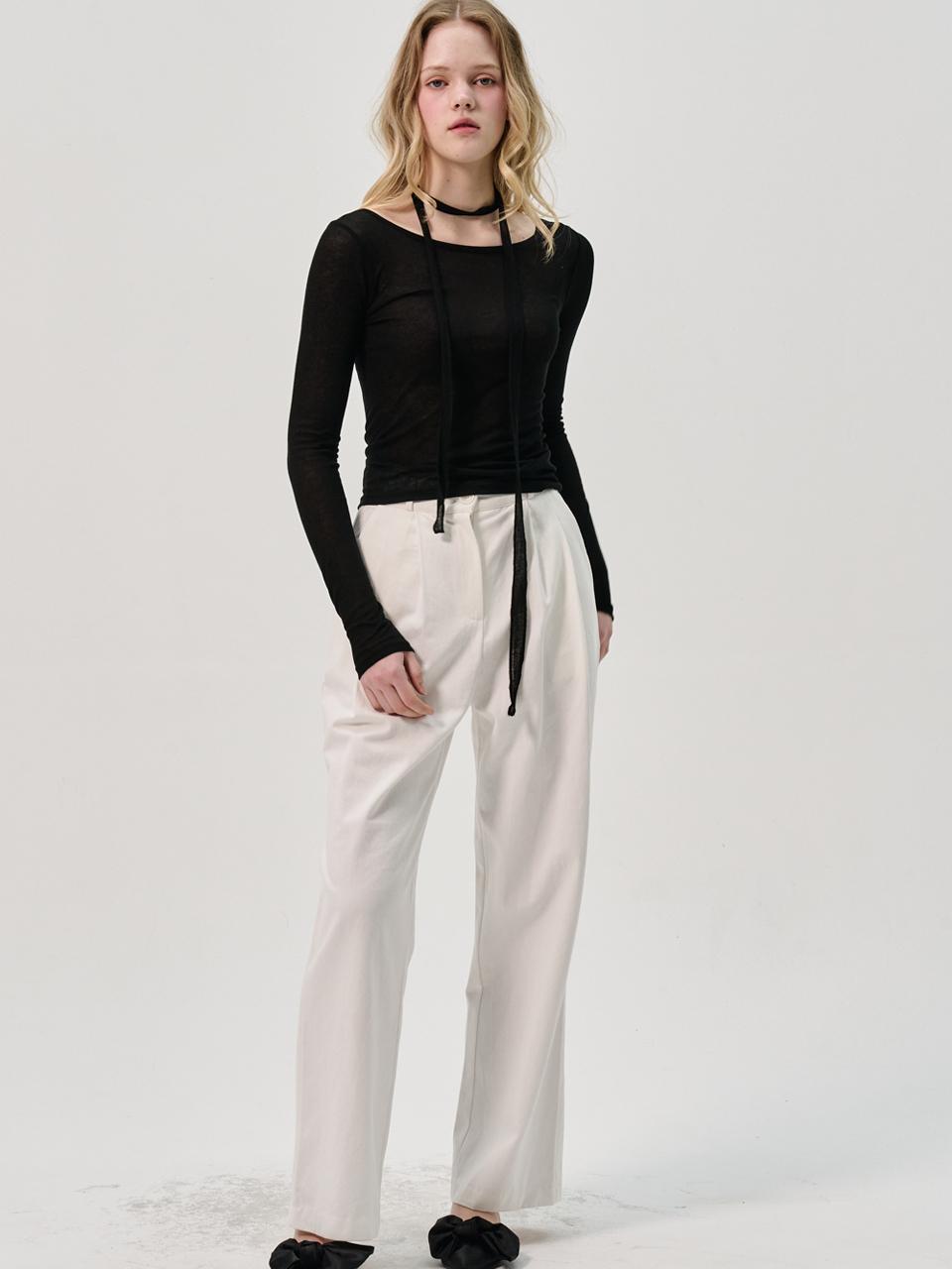 SORRY TOO MUCH LOVE Slim Scarf Tencel Line T-Shirt_Black