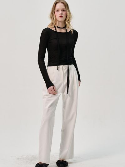 SORRY TOO MUCH LOVE Slim Scarf Tencel Line T-Shirt_Black