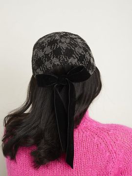 SO`SALT Houndstooth Velvet Ribbon Baseball Cap (M02D113002)